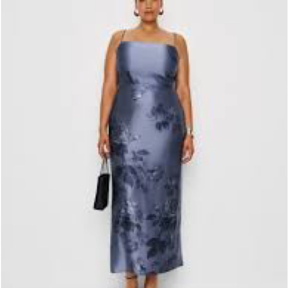 Reformation Frankie Silk Dress Trieste Border Brand New - Picture 2 of 10